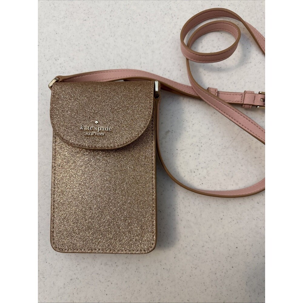 Kate Spade Tinsel Glitter Phone Flap Crossbody Purse Rose Gold NWOT
